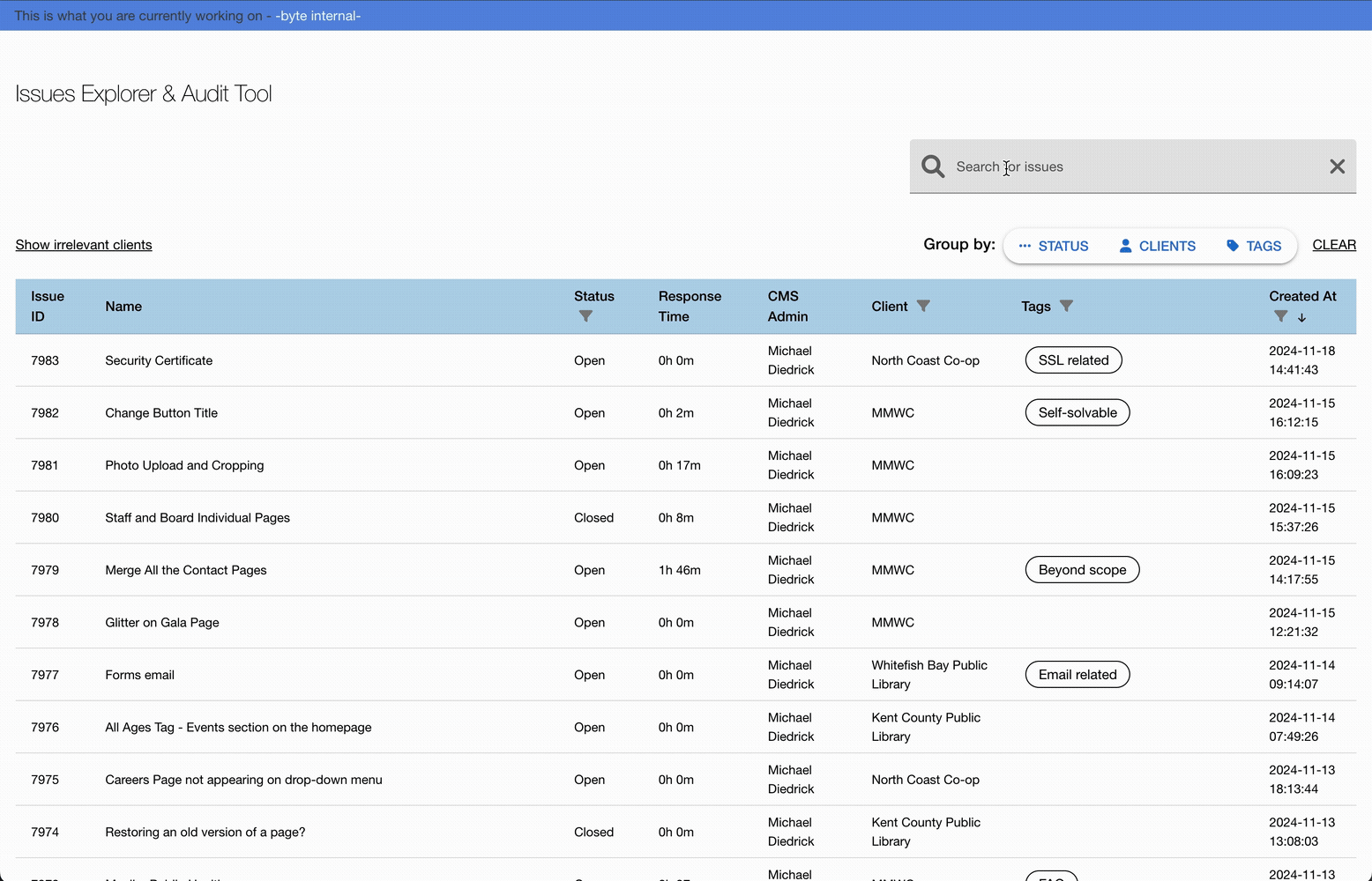 Animation showing a user searching for issues using keyword, ID, and URL