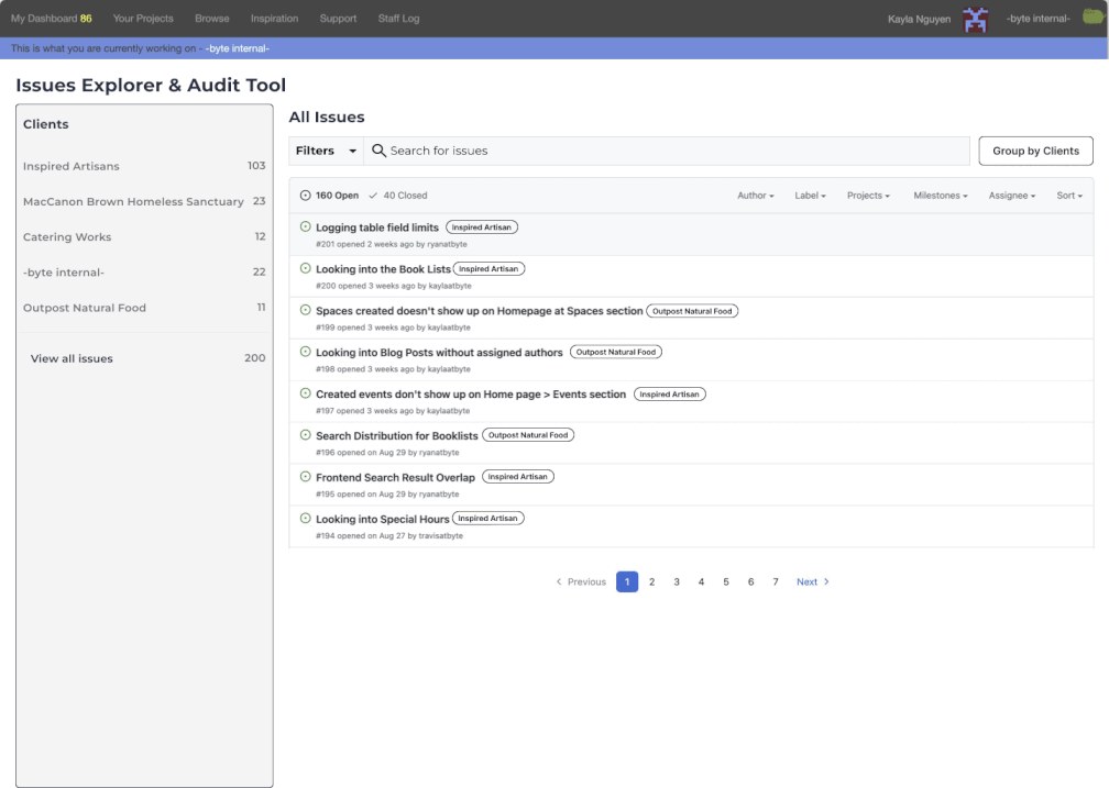 Animation showing click throughs of the initial prototype for the Issues Explorer