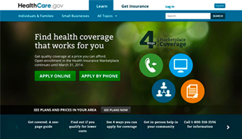 screenshot of homepage for HealthCare.gov
