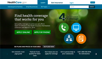 Screenshot of homepage for HealthCare.gov