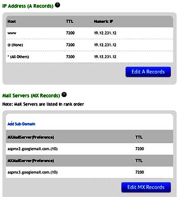 Image of IP Addresses and Mail Servers listed out