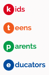 section of Whitefish Bay public library's navigation, showing Kids, Teens, Parents, and Educators