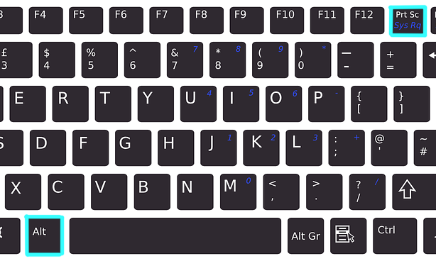 Image highlighting the alt and print screen keys on a Window's keyboard