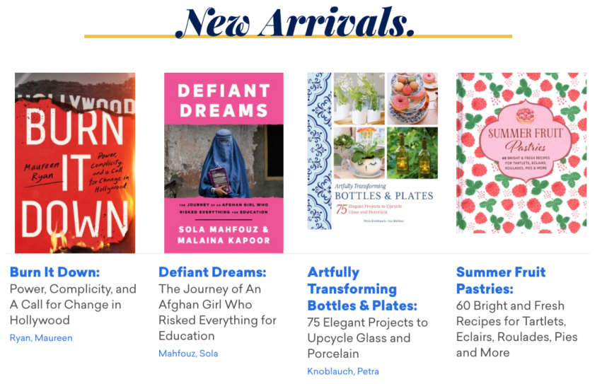 Image of a new materials list on a library home page